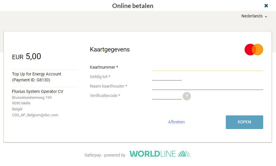 Nieuwe betaling met MASTERCARD DEBIT