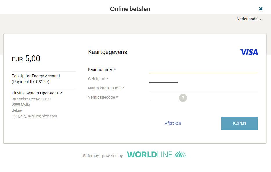 Nieuwe betaling met Visa