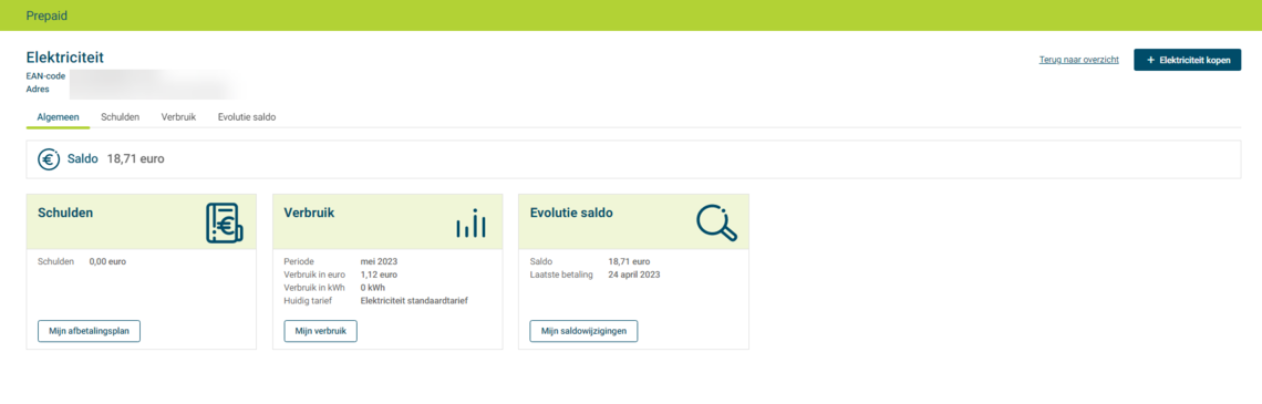 Startscherm Prepaid elektriciteit