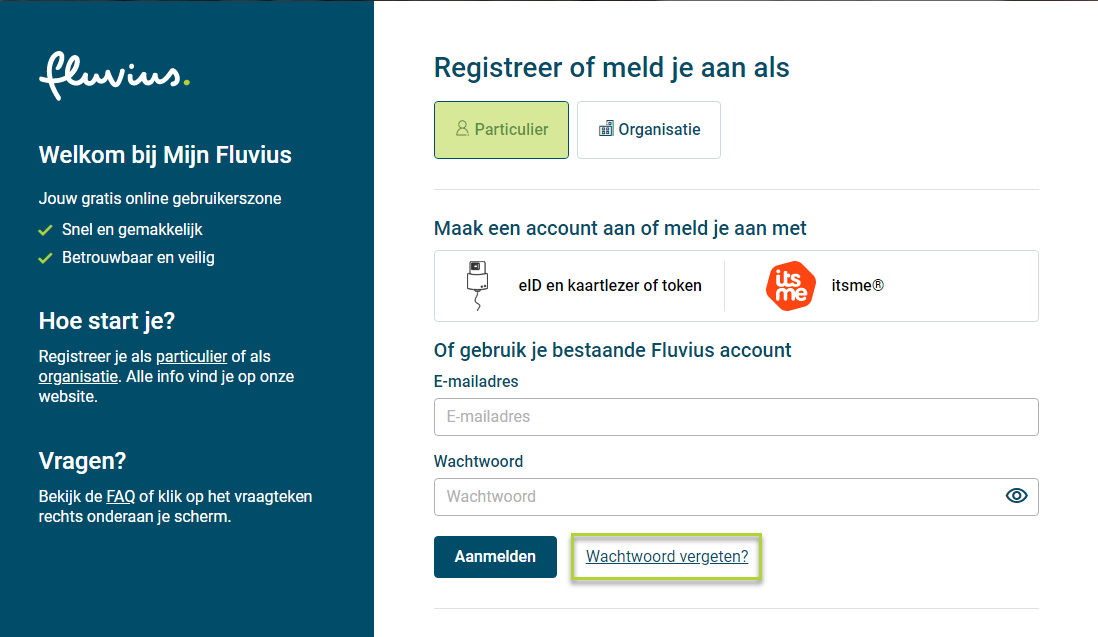 Startscherm Mijn Fluvius - particulier