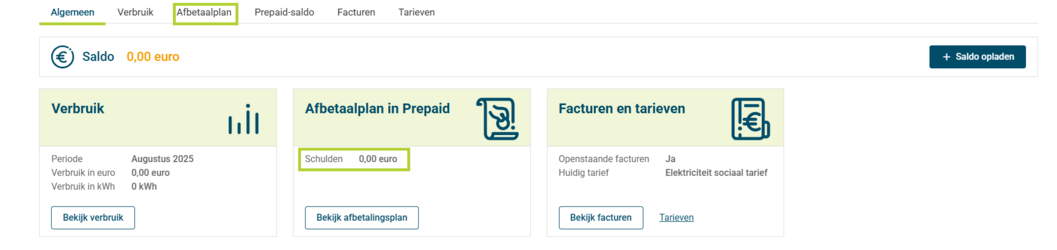 De status van je afbetaalplan vind je terug bij ‘Afbetaalplan in Prepaid’.