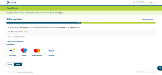 Kies de manier waarop je wil betalen. Dat kan met Bancontact, Maestro, Mastercard Debit en Visa Debit. 