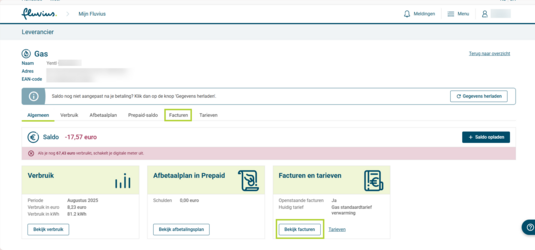 Je kan jouw energiefacturen online bekijken onder ‘Facturen’.