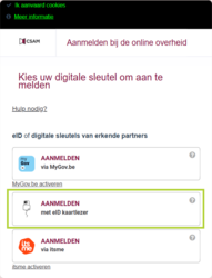 Kies voor ‘Aanmelden met eID kaartlezer’ op het portaal van de overheid.