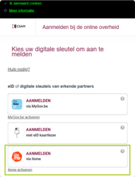 Kies voor ‘Aanmelden via itsme®’ via het portaal van de overheid