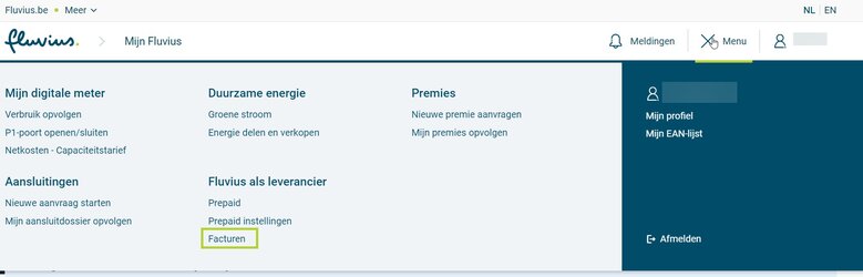Klik onder ‘Fluvius als leverancier’ op ‘Facturen’