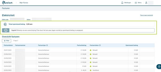 Je ziet meteen ook of je een openstaand saldo of tegoed hebt.