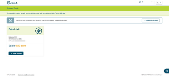 Hier kan je je saldo bekijken en energie kopen.