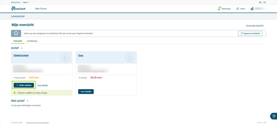 Klik op de knop ‘Saldo opladen’ bij de energie die je wil opladen