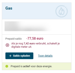 Op de startpagina zie je hoeveel saldo je nog hebt om je energie te betalen.